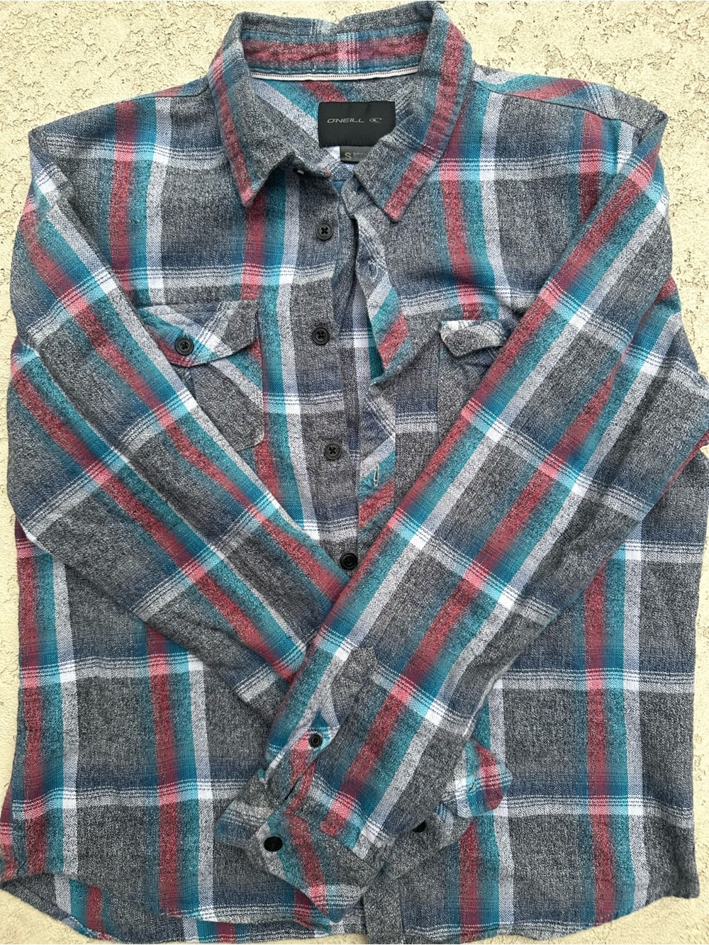 Men's Casual Plaid Button-Down Shirt - Blue, Teal & Red - Picture 2 of 4